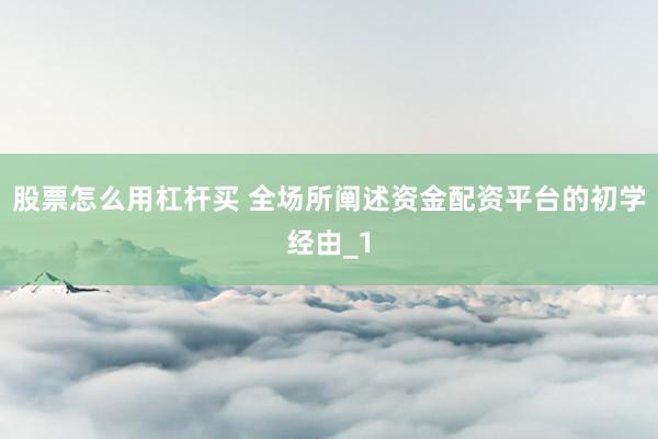 股票怎么用杠杆买 全场所阐述资金配资平台的初学经由_1