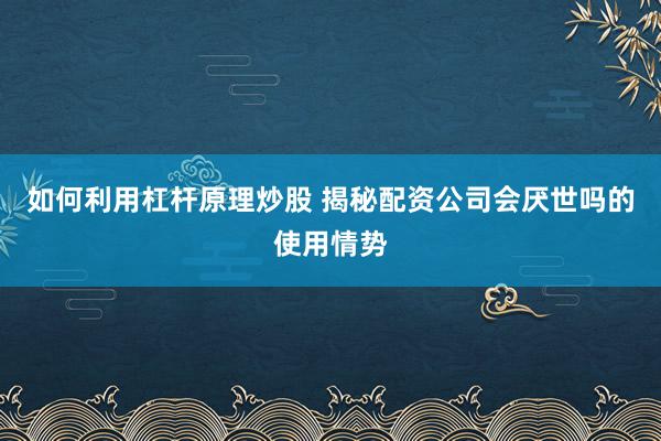 如何利用杠杆原理炒股 揭秘配资公司会厌世吗的使用情势