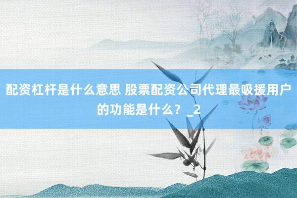 配资杠杆是什么意思 股票配资公司代理最吸援用户的功能是什么？_2
