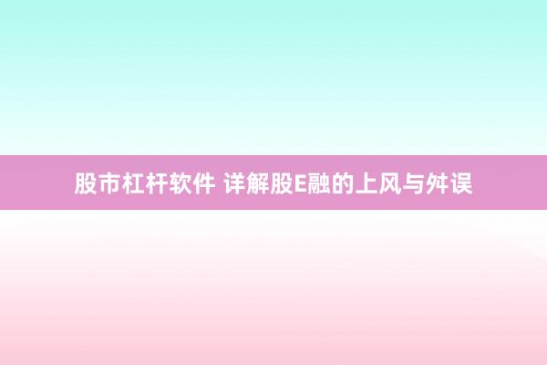 股市杠杆软件 详解股E融的上风与舛误