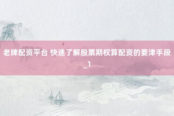 老牌配资平台 快速了解股票期权算配资的要津手段_1